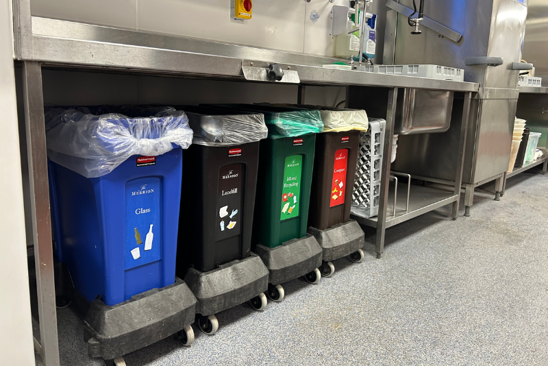 Multi stream recycling bins in a commercial kitchen