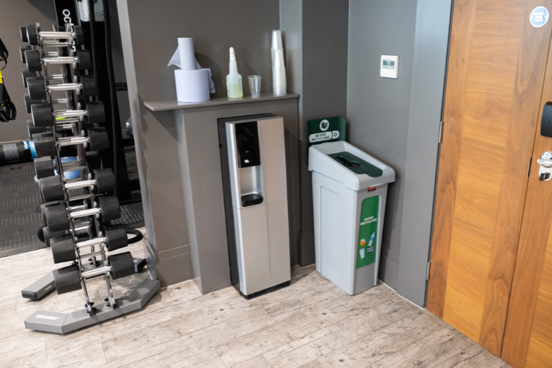 Slim Jim recycling station in a gym