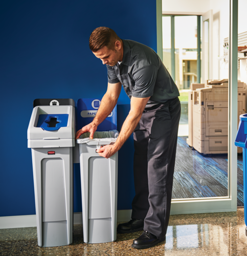 Recycling and Trash Station, Thin, Narrow Bin System with Recycle Bin and  Trash Can