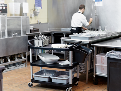 MH Xtra Service Cart Bus Totes Utility Bin In Use BOH Kitchen FG409100BLA V1