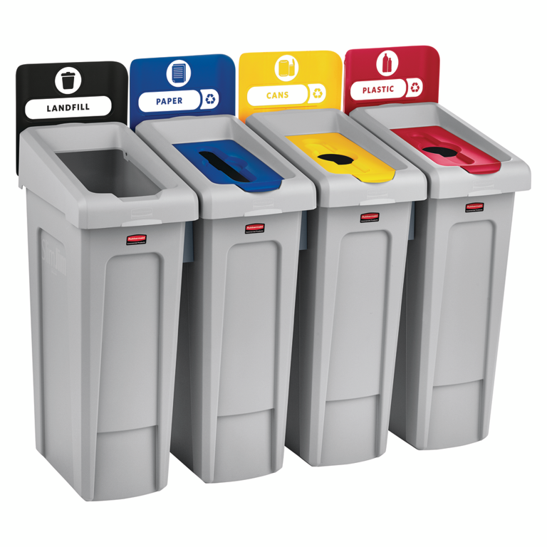 [201103797]2007919 Rcp Utility Refuse Slim Jim Recycling Solutions 4 Stream Landfill Paper Bottles Cans Angle